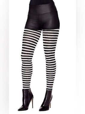 Striped tights black and white for costume or fun outfit, one size